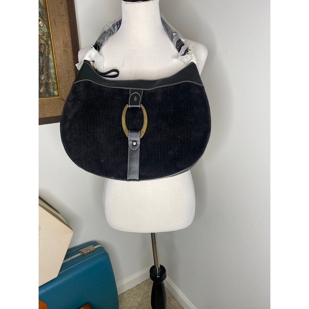 NWT MAXX NY Black Corduroy Boho Shoulder Bag Y2K Minimalist 90s Style